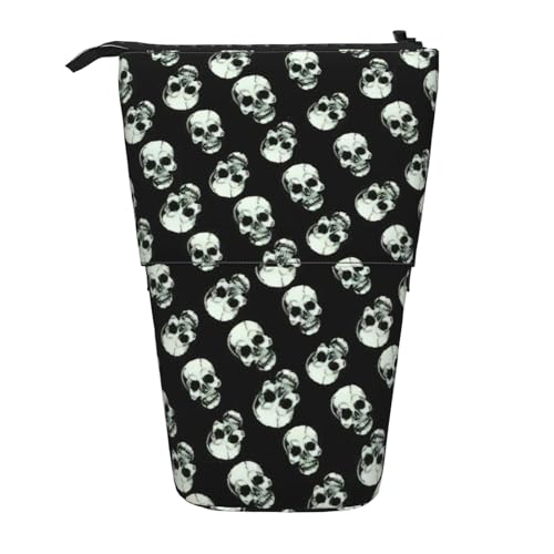 Longzehao schwarz schädel Druck Teleskop Bleistift Tasche Stifthalter Pop Up Lagerung Fall, Stehend Tragbare Stift Fall, Schwarz, One Size, blacks, One size von Longzehao