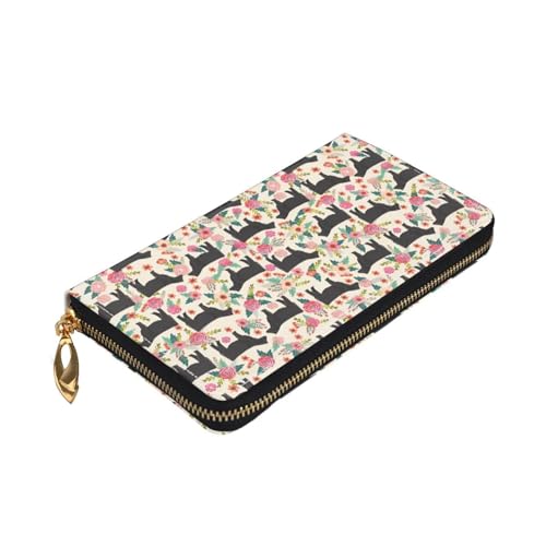 Pink Flower Show Steer Cows Cattle Print Premium Leather Zip Around Wallet for Men and Women Checkbook Cover RFID Blocking von Longzehao