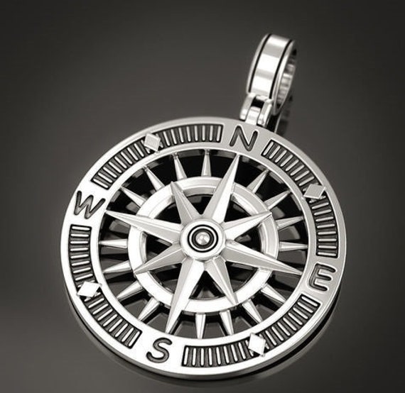 Finden Sie Ihren Weg Kompass Anhänger 10K/14K/18K Weiß, Gelb, Rose, Grün Gold, Vergoldet & Silber Schiff Navigation Richtung Halskette Charme von LoniDesignGroup