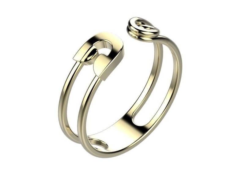 Gebogene Outta Form Sicherheit Pin Ring 10K/14K Weiß, Gelb, Rose, Grün Gold, Vergoldet & Silber Biegen Wickeln Clip Moderne Frauen Daumen Mädchen von LoniDesignGroup