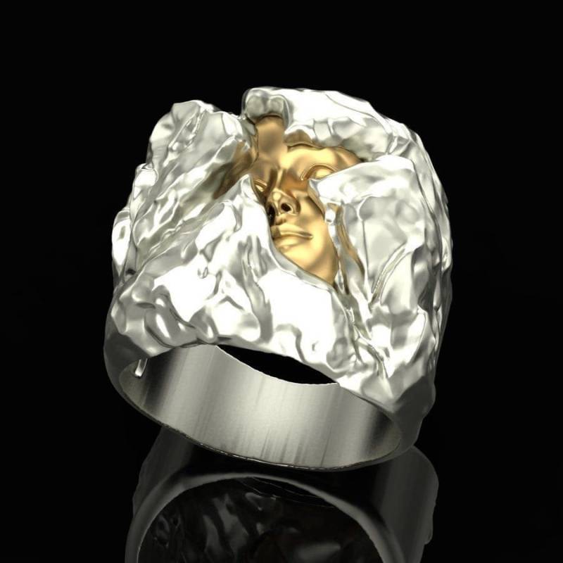 Gefangene Gesicht Ring 10 K/14K/18K Weiß, Gelb, Rose, Grün Gold, Vergoldet & Silber Begraben Eis Gothic Punk Biker Frauen Männer Daumen Geschenk von LoniDesignGroup