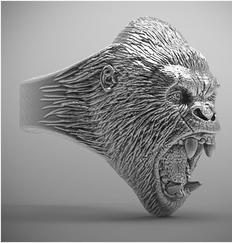 Grodd Gorilla Ring 10K/14K/18K Weiß, Gelb, Rose, Grün Gold, Vergoldet & Silber Tier Zoo Vet Pet Biker Gothic Punk Männer Daumen Geschenk von LoniDesignGroup