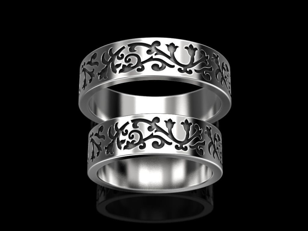 Herman Ornamental Ring 10K/14K/18K Weiß, Gelbe Rose Grün Gold, Vergoldet & Silber Hochzeit Band Vintage Männer Daumen Antike Geschenk Floral von LoniDesignGroup