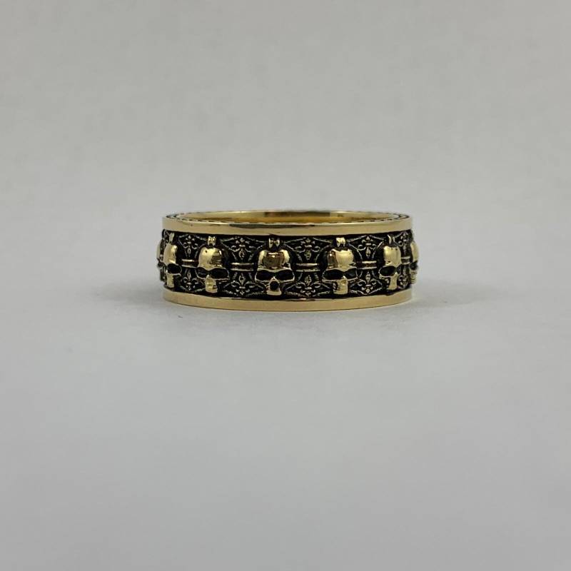 Krypta Schädel Ring 10 K/14K/18K Weiß, Gelb, Rose, Grün Gold, Vergoldet & Silber Skelett Biker Punk Gothic Dämonen Reaper Herren von LoniDesignGroup