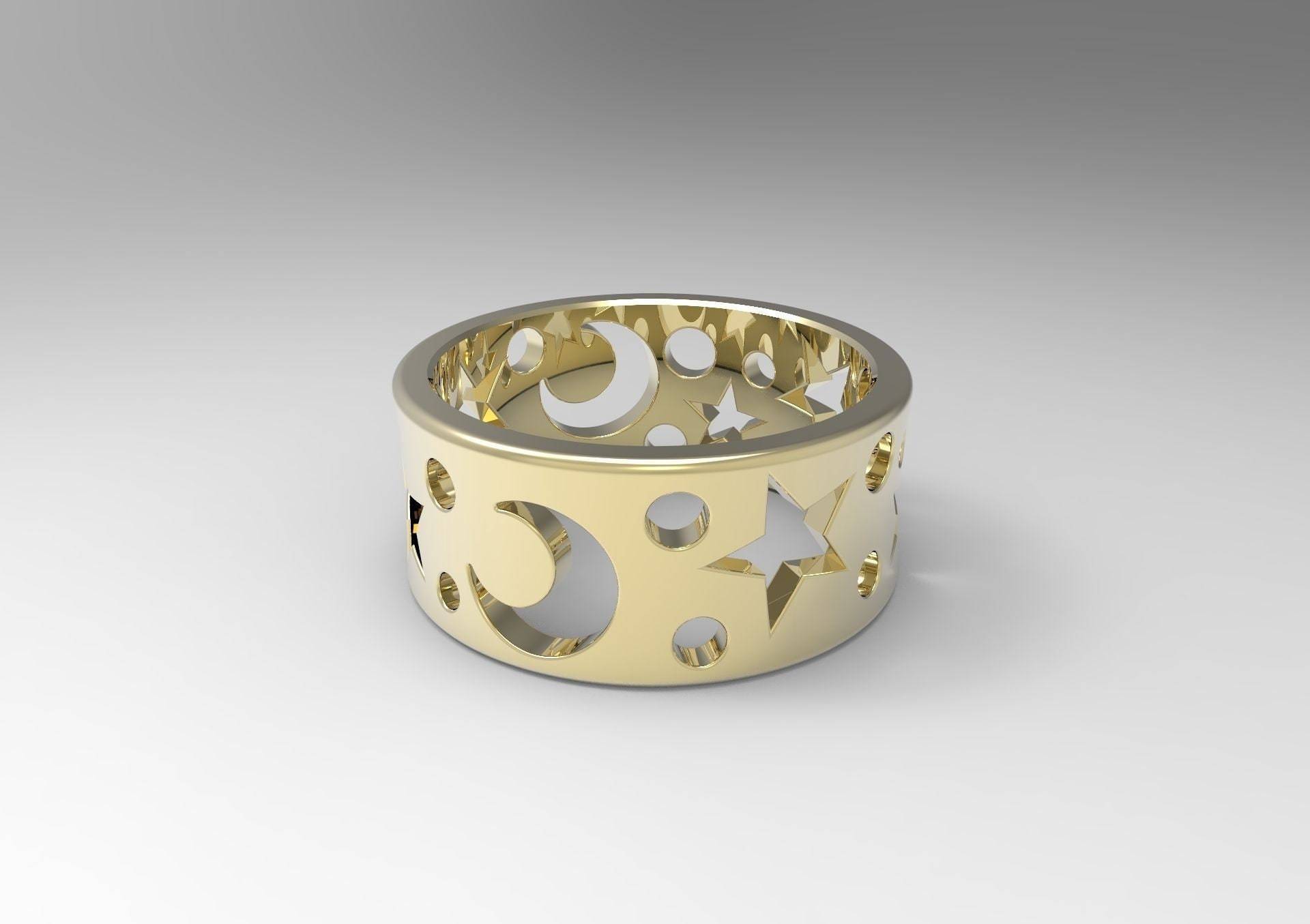 Nacht Himmel Ring 10 K/14K/18K Weiß, Gelb, Rose, Grün Gold, Vergoldet & Silber Stern Halbmond Raum Erde Daumen Männer Frauen Liebe Geschenk von LoniDesignGroup