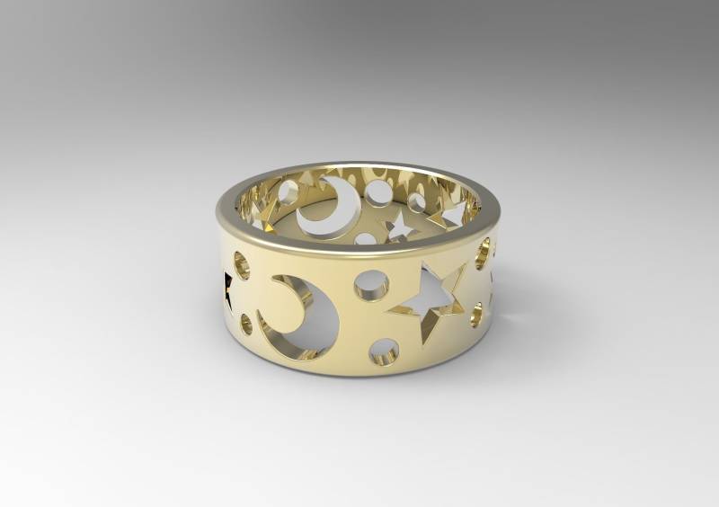 Nacht Himmel Ring 10 K/14K/18K Weiß, Gelb, Rose, Grün Gold, Vergoldet & Silber Stern Halbmond Raum Erde Daumen Männer Frauen Liebe Geschenk von LoniDesignGroup