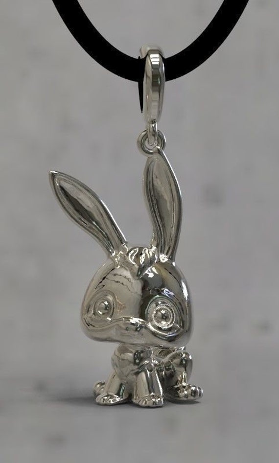 Samt Kaninchen Anhänger 10K/14K/18K Weiß, Gelb, Rose, Grün Gold, Vergoldet & Silber Tier Hase Haustier Halskette Geschenk von LoniDesignGroup