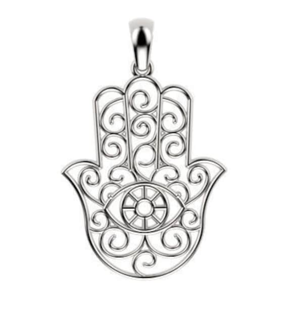 Schützende Hamsa Anhänger 10K/14K/18K Weiß, Gelb, Rose, Grün Gold, Vergoldet & Silber Religion Symbol Amulett Gott Halskette Geschenk von LoniDesignGroup