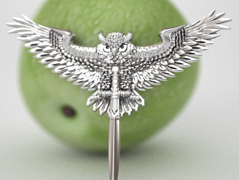 Soren Eule Anhänger 10K/14K/18K Weiß, Gelb, Rose, Grün Gold, Vergoldet & Silber Schwert Klinge Fantasy Tier Vogel Flügel Halskette von LoniDesignGroup