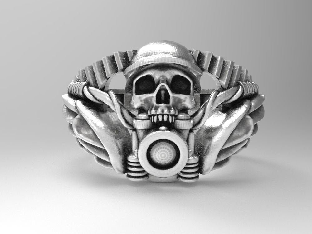 Ton Motorrad Ring 10K/14K/18K Weiß, Gelb, Rose, Grün Gold, Vergoldet & Silber Biker Punk Gothic Mechaniker Schädel Männer Daumen Pinky von LoniDesignGroup