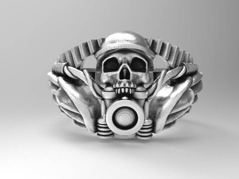 Ton Motorrad Ring 10K/14K/18K Weiß, Gelb, Rose, Grün Gold, Vergoldet & Silber Biker Punk Gothic Mechaniker Schädel Männer Daumen Pinky von LoniDesignGroup