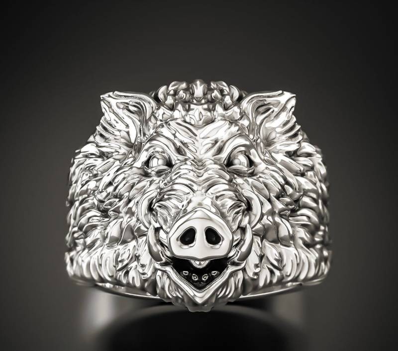 Wildschwein Ring 10K/14K/18K Weiß, Gelb, Rose Grün Gold, Vergoldet & Silber Schwein Tier Jäger Biker Hunter Punk Gothic Männer Daumen Geschenk von LoniDesignGroup