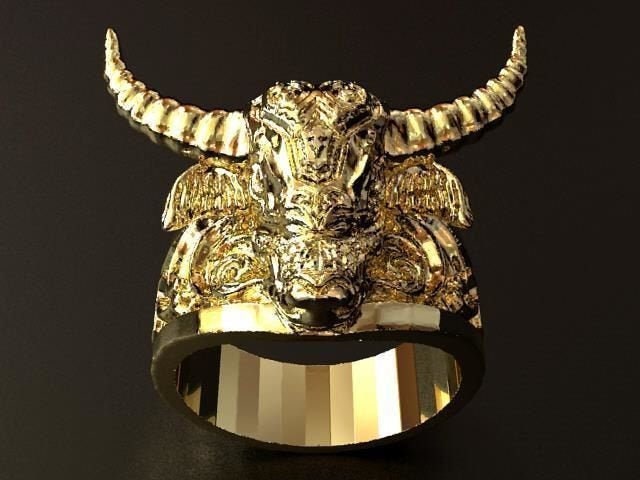 stier Ring 10K/14K/18K Weiß, Gelb, Rose, Grün Gold, Vergoldet & Silber Tier Büffel Rodeo Jäger Biker Punk Daumen Männer Geschenk von LoniDesignGroup