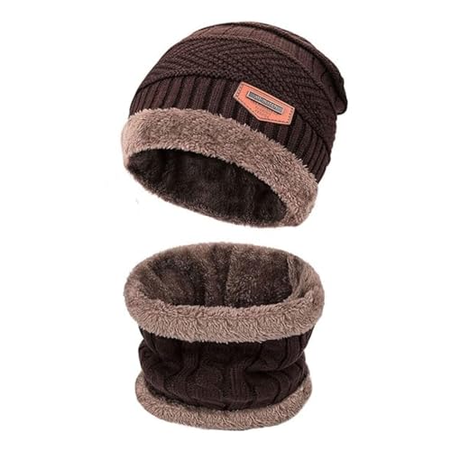 Herren Damen Winter Warm Beanie Mütze Loop Schal Set,2 Stücke Thermo Wintermütze Strickmütze Schlauchschal Halswärmer mit,mütze schal Set Damen Herren (Kaffee) von Lonnalee