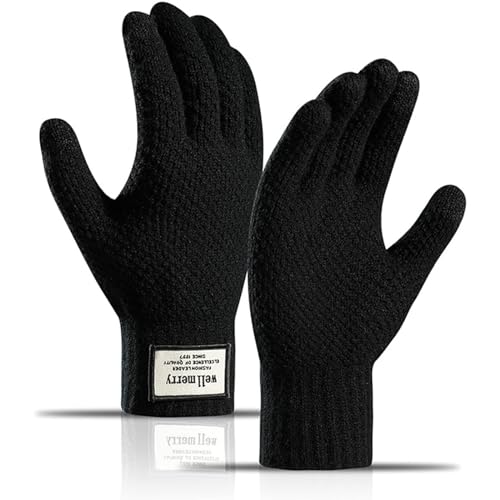 Lonnalee Herren Winter Warme Touchscreen Handschuhe Gedehnt Magie Strickhandschuhe Damen Stretch Strick Dicke Winterhandschuhe Outdoor Schwarzes Weiches Fleecefutter von Lonnalee