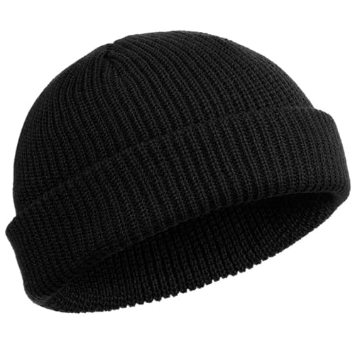 Trawler Watch Cap Hut Totenkopf Revers Unisex Winter Fischermütze kurz Herren, Schwarz , Einheitsgröße von Lonnalee