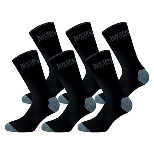 Lonsdale 6 Paar Tennis Socken, ausgezeichnete Baumwollqualität (Schwarz, 35-38) von Lonsdale