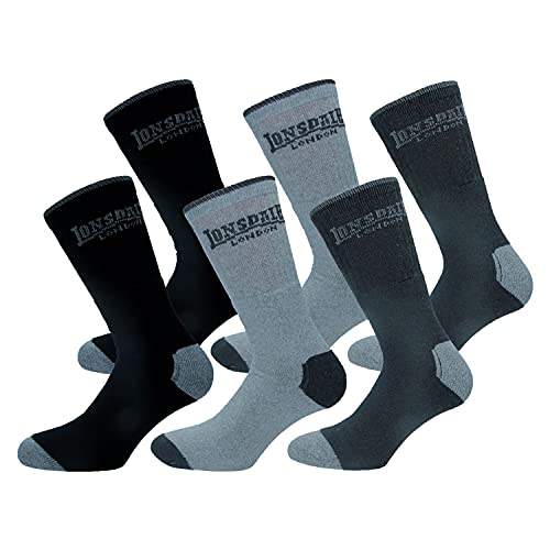 Lonsdale 6 Paar Tennis Socken, ausgezeichnete Baumwollqualität (Schwarz, Mittelgrau, Melangegrau, 35-38) von Lonsdale