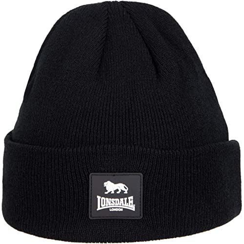 Lonsdale Cuff Rubber Badge Beanie Wintermütze (as3, Alpha, one_Size, Black, one Size) von Lonsdale