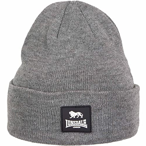 Lonsdale Cuff Rubber Badge Beanie Wintermütze (as3, Alpha, one_Size, Grey Melange, one Size) von Lonsdale