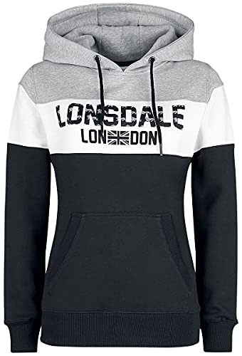 Lonsdale Damen Sleeve Hooded Sweatshirt, Black, White, Marl Grey, L EU von Lonsdale
