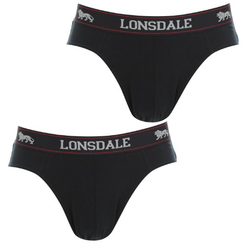 Lonsdale Herren 2 Paar Baumwollmischung Unterwaesche Slips Unterhose Weiss Blau Extra LGE von Lonsdale