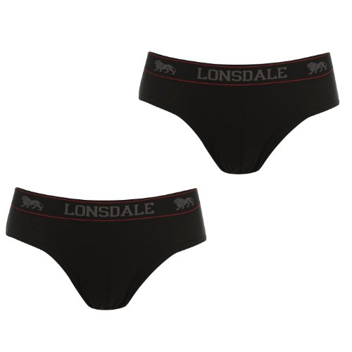 Lonsdale Herren 2 Paar Baumwollmischung Unterwaesche Slips Unterhose Weiss Schwarz Medium von Lonsdale