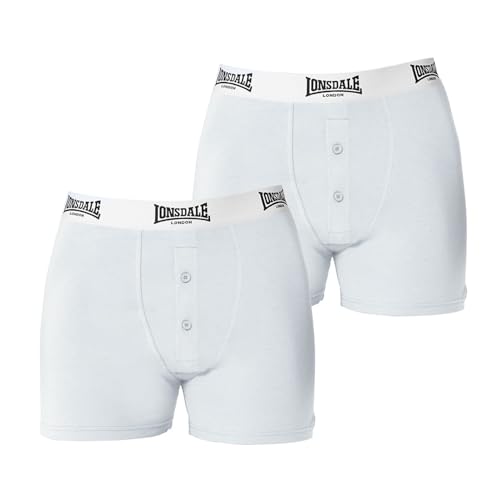 Lonsdale Herren Boxer Shorts Unterhose Unterwaesche 2 Paar Baumwollmischung Weiss Medium von Lonsdale