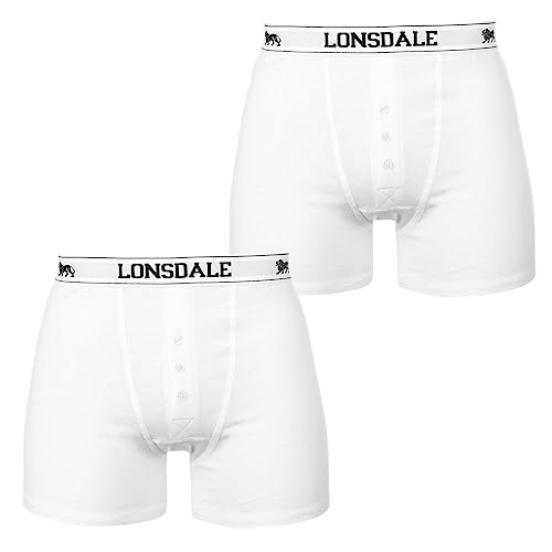 Lonsdale Herren Boxer Shorts Unterhose Unterwaesche 2 Paar Baumwollmischung Weiss Small von Lonsdale