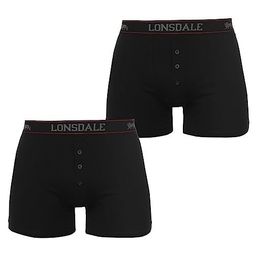 Lonsdale Herren Boxer Shorts Unterhose Unterwaesche 2 Paar Baumwollmischung Schwarz Large von Lonsdale