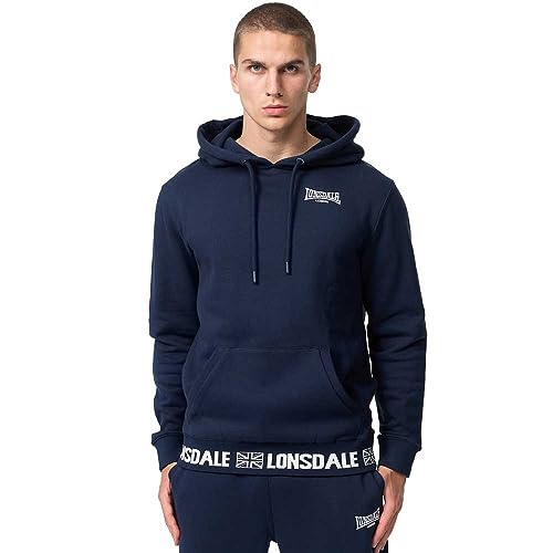 Lonsdale Herren CROSSPATRICK Hooded Sweatshirt, Azul Marino, Blanco, von Lonsdale