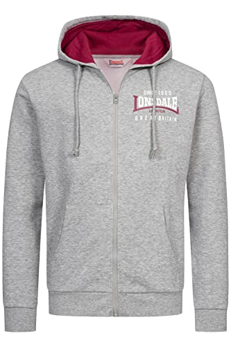 Lonsdale Herren Kapuzensweatjacke mit Reißverschluss Normale Passform LINTMILL Marl Grey/Oxblood/White L von Lonsdale