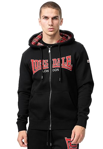 Lonsdale Herren Kapuzensweatjacke mit Reißverschluss Normale Passform TARANSAY Black/Red/Grey M, 117475 von Lonsdale