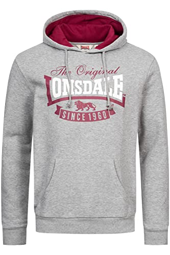 Lonsdale Herren Kapuzensweatshirt Normale Passform STOTFIELD Marl Grey/Oxblood/White 3XL von Lonsdale