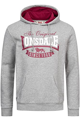 Lonsdale Herren Kapuzensweatshirt Normale Passform STOTFIELD Marl Grey/Oxblood/White L von Lonsdale