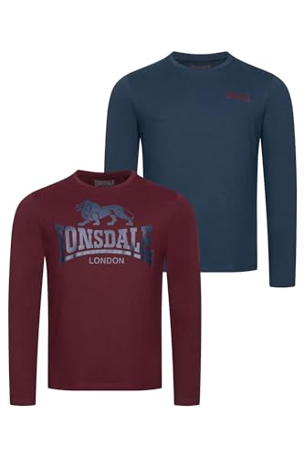 Lonsdale Herren Langarmshirt Normale Passform Doppelpack Ayrshire Dark Navy/Oxblood 4XL von Lonsdale