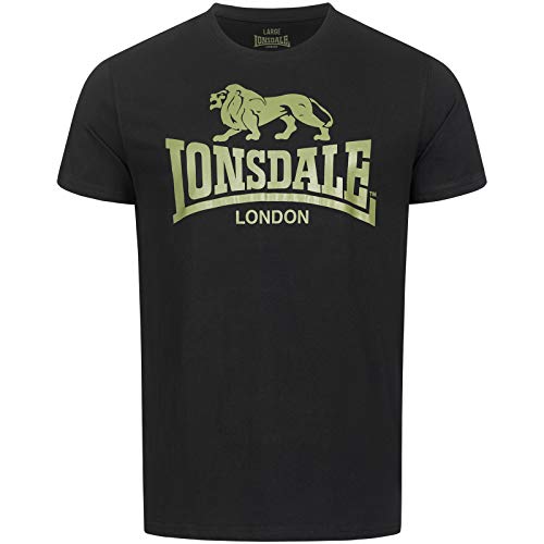 Lonsdale Herren T-Shirt Normale Passform Logo, Black/Olive L, 119083 von Lonsdale