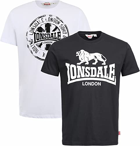 Lonsdale Herren T-Shirt Normale Passform Doppelpack DILDAWN, Black/White S, 113670 von Lonsdale