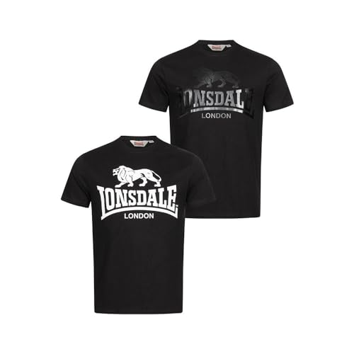 Lonsdale Herren T-Shirt Normale Passform Doppelpack Kelso Black/Black 3XL von Lonsdale