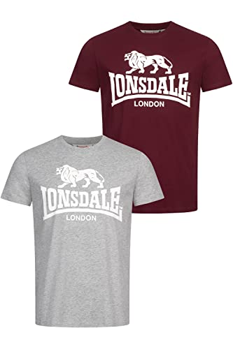 Lonsdale Herren T-Shirt Normale Passform Doppelpack Kelso Marl Grey/Oxblood L von Lonsdale