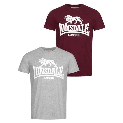 Lonsdale Herren T-Shirt Normale Passform Doppelpack Kelso Marl Grey/Oxblood M von Lonsdale