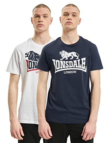 Lonsdale Herren T-Shirt Normale Passform Doppelpack LOSCOE, White/Navy L, 113975 von Lonsdale