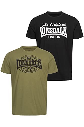 Lonsdale Herren T-Shirt Normale Passform Doppelpack MORHAM Black/Olive 3XL 117432 von Lonsdale