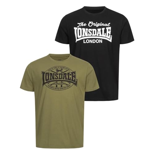 Lonsdale Herren T-Shirt Normale Passform Doppelpack MORHAM Black/Olive XXL 117432 von Lonsdale