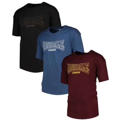 Lonsdale Herren T-Shirt Normale Passform Dreierpack BEANLEY, Black/Navy/Oxblood, XXL von Lonsdale