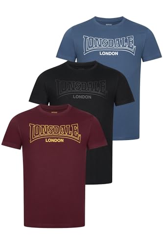 Lonsdale Herren T-Shirt Normale Passform Dreierpack BEANLEY Black/Navy/Oxblood XL von Lonsdale