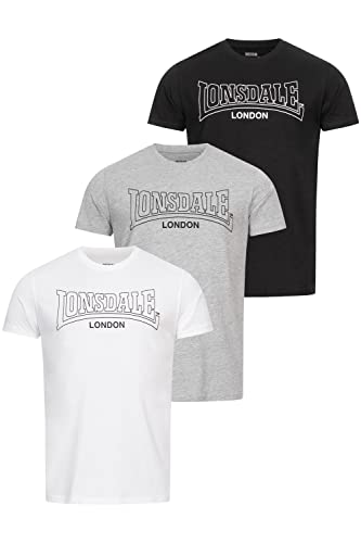 Lonsdale Herren T-Shirt Normale Passform Dreierpack BEANLEY Black/White/Marl Grey 4XL 117435 von Lonsdale