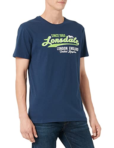 Lonsdale Men's CROXTON T-Shirt, Navy/Neon Green, L von Lonsdale