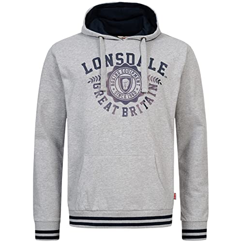 Lonsdale Men's DACCOMBE Kapuzensweatshirt, Marl Grey/Navy, S von Lonsdale