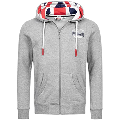 Lonsdale Men's DITTISHAM Kapuzensweatjacke, Marl Grey/Navy/Red, M von Lonsdale